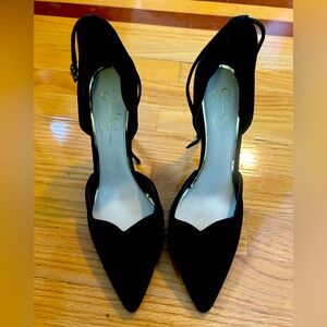 Black suede heels with ankle strap